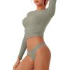 imageREORIA Womens Long Sleeve Crew Neck Double Layer Crop Top 2025 FallWinter Designer CollectionGrayish Green