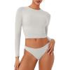imageREORIA Womens Long Sleeve Crew Neck Double Layer Crop Top 2025 FallWinter Designer CollectionGrey