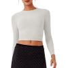 imageREORIA Womens Long Sleeve Crew Neck Double Layer Crop Top 2025 FallWinter Designer CollectionGrey