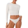 imageREORIA Womens Long Sleeve Crew Neck Double Layer Crop Top 2025 FallWinter Designer CollectionOffwhite