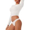 imageREORIA Womens Long Sleeve Crew Neck Double Layer Crop Top 2025 FallWinter Designer CollectionOffwhite