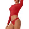 imageREORIA Womens Long Sleeve Crew Neck Double Layer Crop Top 2025 FallWinter Designer CollectionRed