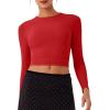 imageREORIA Womens Long Sleeve Crew Neck Double Layer Crop Top 2025 FallWinter Designer CollectionRed