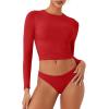 imageREORIA Womens Long Sleeve Crew Neck Double Layer Crop Top 2025 FallWinter Designer CollectionRed