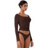 imageREORIA Womens Long Sleeve Square Neck Top Double Layer Reversible Sexy Crop Tops 2025 FallWinter Designer CollectionCocoa