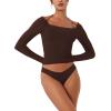 imageREORIA Womens Long Sleeve Square Neck Top Double Layer Reversible Sexy Crop Tops 2025 FallWinter Designer CollectionCocoa