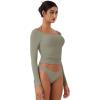 imageREORIA Womens Long Sleeve Square Neck Top Double Layer Reversible Sexy Crop Tops 2025 FallWinter Designer CollectionGrayish Green