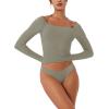 imageREORIA Womens Long Sleeve Square Neck Top Double Layer Reversible Sexy Crop Tops 2025 FallWinter Designer CollectionGrayish Green