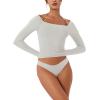 imageREORIA Womens Long Sleeve Square Neck Top Double Layer Reversible Sexy Crop Tops 2025 FallWinter Designer CollectionGrey