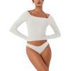 imageREORIA Womens Long Sleeve Square Neck Top Double Layer Reversible Sexy Crop Tops 2025 FallWinter Designer CollectionOffwhite