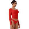 imageREORIA Womens Long Sleeve Square Neck Top Double Layer Reversible Sexy Crop Tops 2025 FallWinter Designer CollectionRed