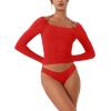 imageREORIA Womens Long Sleeve Square Neck Top Double Layer Reversible Sexy Crop Tops 2025 FallWinter Designer CollectionRed