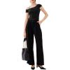 imageREORIA Womens OffShoulder Halter Short Sleeve TShirt Lace Trim Crop Top 2025 SpringSummer Designer CollectionBlack Onyx