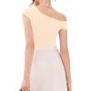 imageREORIA Womens OffShoulder Halter Short Sleeve TShirt Lace Trim Crop Top 2025 SpringSummer Designer CollectionButtercream