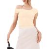 imageREORIA Womens OffShoulder Halter Short Sleeve TShirt Lace Trim Crop Top 2025 SpringSummer Designer CollectionButtercream
