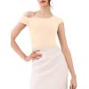 imageREORIA Womens OffShoulder Halter Short Sleeve TShirt Lace Trim Crop Top 2025 SpringSummer Designer CollectionButtercream