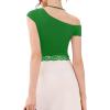 imageREORIA Womens OffShoulder Halter Short Sleeve TShirt Lace Trim Crop Top 2025 SpringSummer Designer CollectionKelly Green