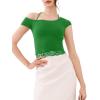 imageREORIA Womens OffShoulder Halter Short Sleeve TShirt Lace Trim Crop Top 2025 SpringSummer Designer CollectionKelly Green