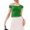 imageREORIA Womens OffShoulder Halter Short Sleeve TShirt Lace Trim Crop Top 2025 SpringSummer Designer CollectionKelly Green