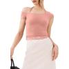 imageREORIA Womens OffShoulder Halter Short Sleeve TShirt Lace Trim Crop Top 2025 SpringSummer Designer CollectionPink Dolphin
