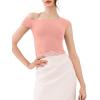 imageREORIA Womens OffShoulder Halter Short Sleeve TShirt Lace Trim Crop Top 2025 SpringSummer Designer CollectionPink Dolphin