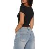 imageREORIA Womens Sexy V Neck Short Sleeve TShirt Double Lined Seamed Cup Going Out Fitted Basic TopsBlack