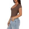 imageREORIA Womens Sexy V Neck Short Sleeve TShirt Double Lined Seamed Cup Going Out Fitted Basic TopsBrown