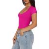 imageREORIA Womens Sexy V Neck Short Sleeve TShirt Double Lined Seamed Cup Going Out Fitted Basic TopsPink