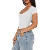 imageREORIA Womens Sexy V Neck Short Sleeve TShirt Double Lined Seamed Cup Going Out Fitted Basic TopsWhite