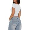 imageREORIA Womens Sexy V Neck Short Sleeve TShirt Double Lined Seamed Cup Going Out Fitted Basic TopsWhite
