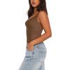 imageREORIA Womens Summer Sexy Deep V Neck Sleeveless Slim Fit Trendy Y2k Corset Cami Crop Tank TopsCoffee