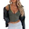imageREORIA Womens Summer Sexy Deep V Neck Sleeveless Slim Fit Trendy Y2k Corset Cami Crop Tank TopsGrey Green