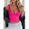 imageREORIA Womens Summer Sexy Deep V Neck Sleeveless Slim Fit Trendy Y2k Corset Cami Crop Tank TopsNeon Rose Red