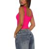 imageREORIA Womens Summer Sexy Deep V Neck Sleeveless Slim Fit Trendy Y2k Corset Cami Crop Tank TopsNeon Rose Red