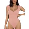 imageREORIA Butsmooth Womens Trendy Sexy Casual V Neck Double Lined Sleeveless Slimming Going Out Tank Top BodysuitsPink