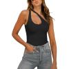 imageREORIA Butsmooth Womens Trendy Sexy Plunge One Shoulder Sleeveless V Backless Going Out Tank Bodysuits TopsBlack