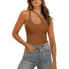 imageREORIA Butsmooth Womens Trendy Sexy Plunge One Shoulder Sleeveless V Backless Going Out Tank Bodysuits TopsBrown