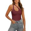 imageREORIA Butsmooth Womens Trendy Sexy Plunge One Shoulder Sleeveless V Backless Going Out Tank Bodysuits TopsBurgundy