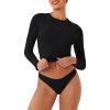 imageREORIA Womens Long Sleeve Crew Neck Double Layer Crop Top 2025 FallWinter Designer CollectionBlack