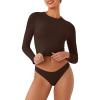imageREORIA Womens Long Sleeve Crew Neck Double Layer Crop Top 2025 FallWinter Designer CollectionCocoa