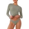 imageREORIA Womens Long Sleeve Crew Neck Double Layer Crop Top 2025 FallWinter Designer CollectionGrayish Green