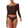 imageREORIA Womens Long Sleeve Square Neck Top Double Layer Reversible Sexy Crop Tops 2025 FallWinter Designer CollectionCocoa