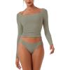 imageREORIA Womens Long Sleeve Square Neck Top Double Layer Reversible Sexy Crop Tops 2025 FallWinter Designer CollectionGrayish Green