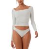 imageREORIA Womens Long Sleeve Square Neck Top Double Layer Reversible Sexy Crop Tops 2025 FallWinter Designer CollectionGrey