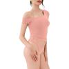 imageREORIA Womens OffShoulder Halter Short Sleeve TShirt Lace Trim Crop Top 2025 SpringSummer Designer CollectionPink Dolphin