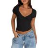 imageREORIA Womens Sexy V Neck Short Sleeve TShirt Double Lined Seamed Cup Going Out Fitted Basic TopsBlack