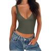 imageREORIA Womens Summer Sexy Deep V Neck Sleeveless Slim Fit Trendy Y2k Corset Cami Crop Tank TopsGrey Green