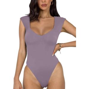 imageREORIA Butsmooth Womens Trendy Sexy Casual V Neck Double Lined Sleeveless Slimming Going Out Tank Top BodysuitsHazy Lilac