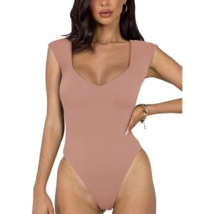 imageREORIA Butsmooth Womens Trendy Sexy Casual V Neck Double Lined Sleeveless Slimming Going Out Tank Top BodysuitsSienna