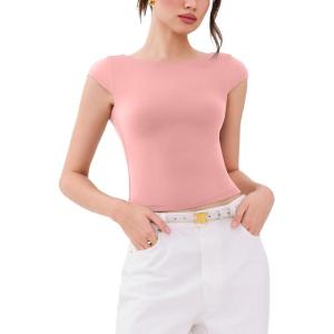 imageREORIA Womens Backless Tie Boat Neck Short Sleeve TShirt Tops Elegant Slim Fit Top 2025 SpringSummer Designer CollectionPink Dolphin